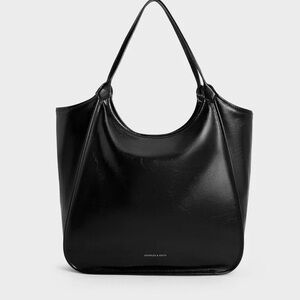 Charles & Keith Sianna Crinkle-Effect Slouchy Tote Bag - Black XL